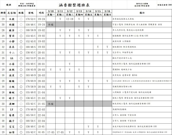 【含香館】班表-【愛約客】台北正妹舒壓按摩