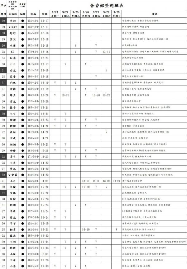 【含香館】班表-【愛約客】台北正妹舒壓按摩